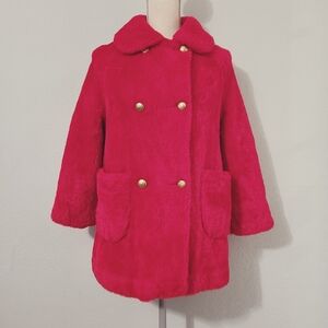 Vintage White Stag Coat Teddy Bear Red Faux Fur‎ Little Girl Dress Coat